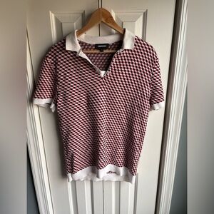 Express Red and Black Patterned Polo Shirt